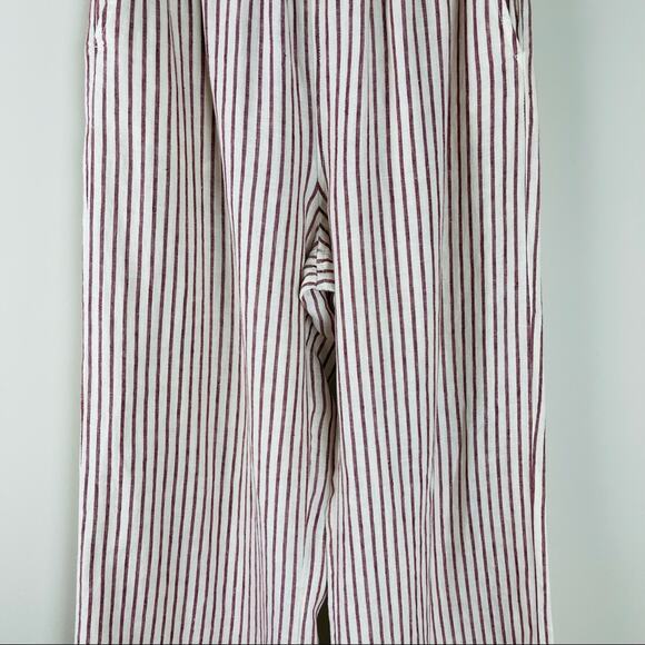 Artisan NY cream red stripe linen coastal crop wide leg boho preppy pants medium - Picture 3 of 8